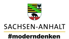 Wappen von Sachsen-Anhalt, Text: SACHSEN-ANHALT #moderndenken